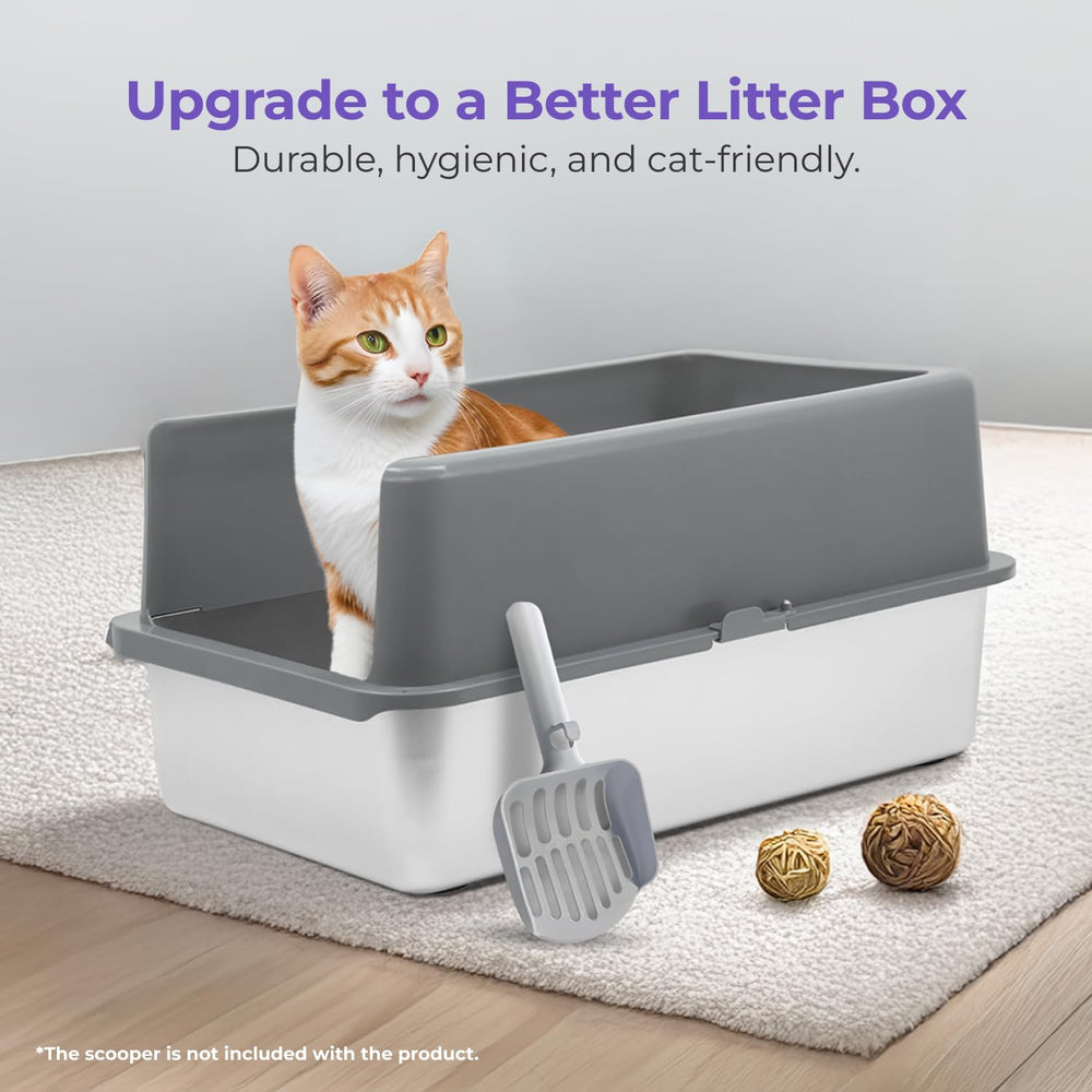 iPrimio XL litter box enclosure side view highlights raised walls to prevent scatter and mess.
