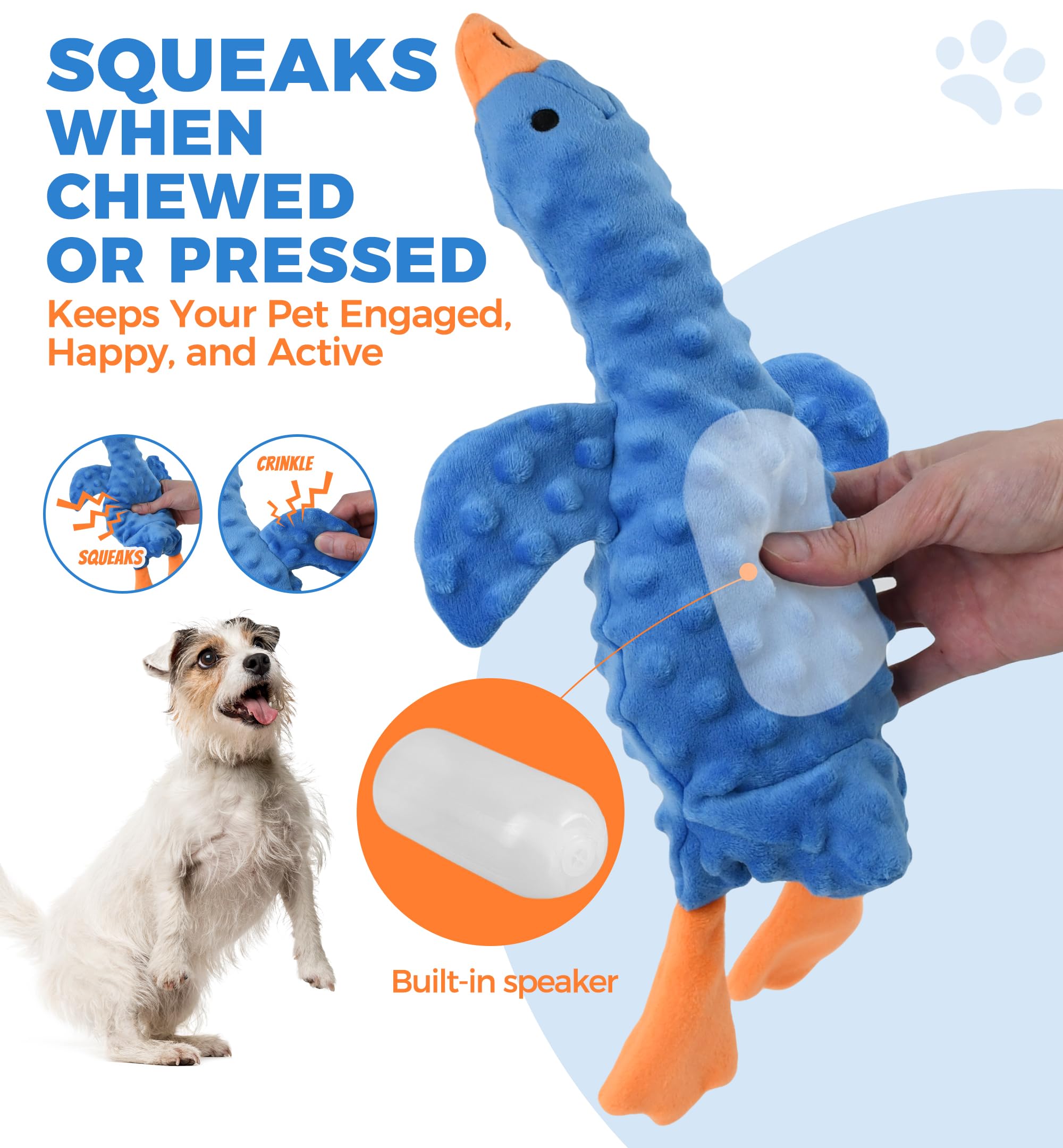 IPTPAS goose dog toy wings-crinkle excites dogs with textured sensory cues during play.