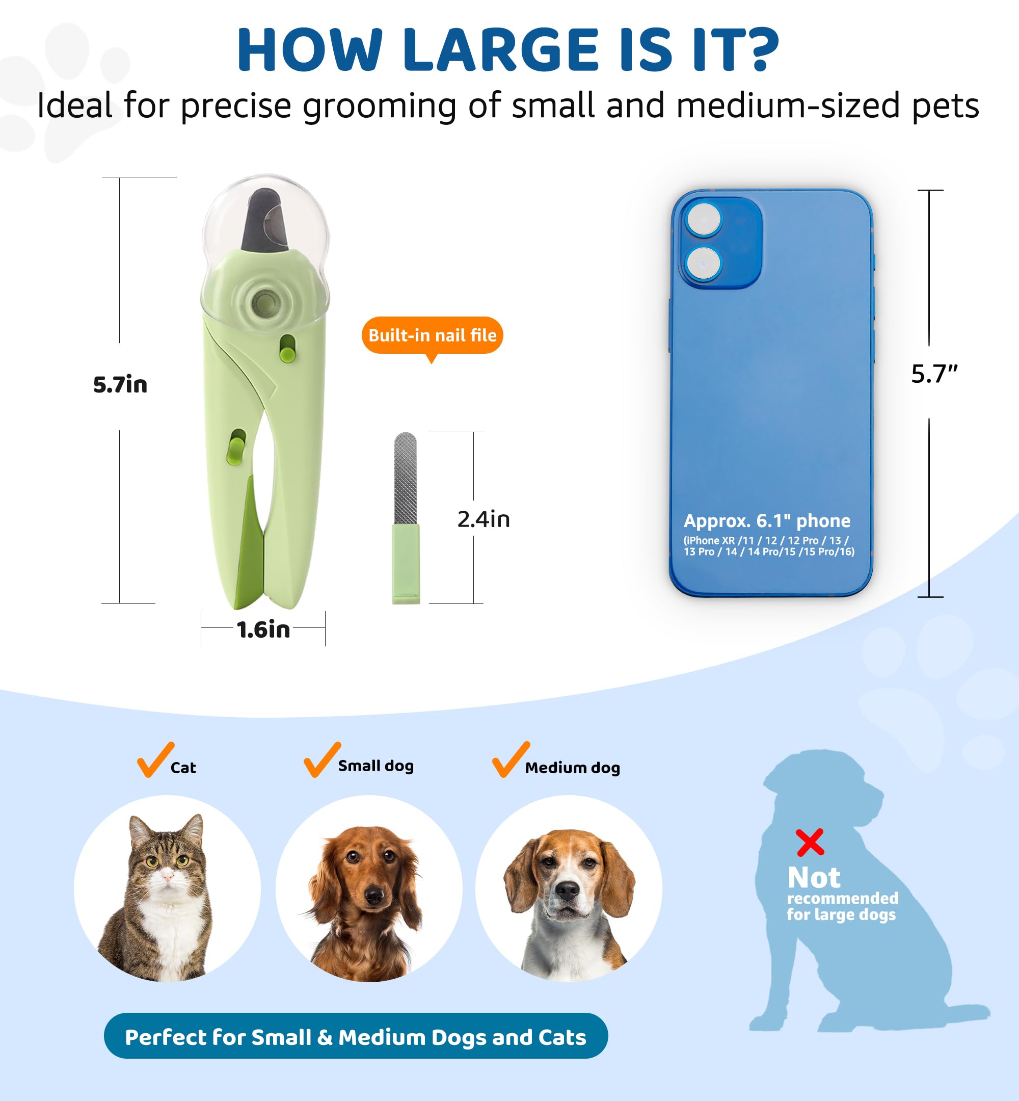 IPTPAS Pet Nail Clipper debris guard contains nail fragments during trimming.