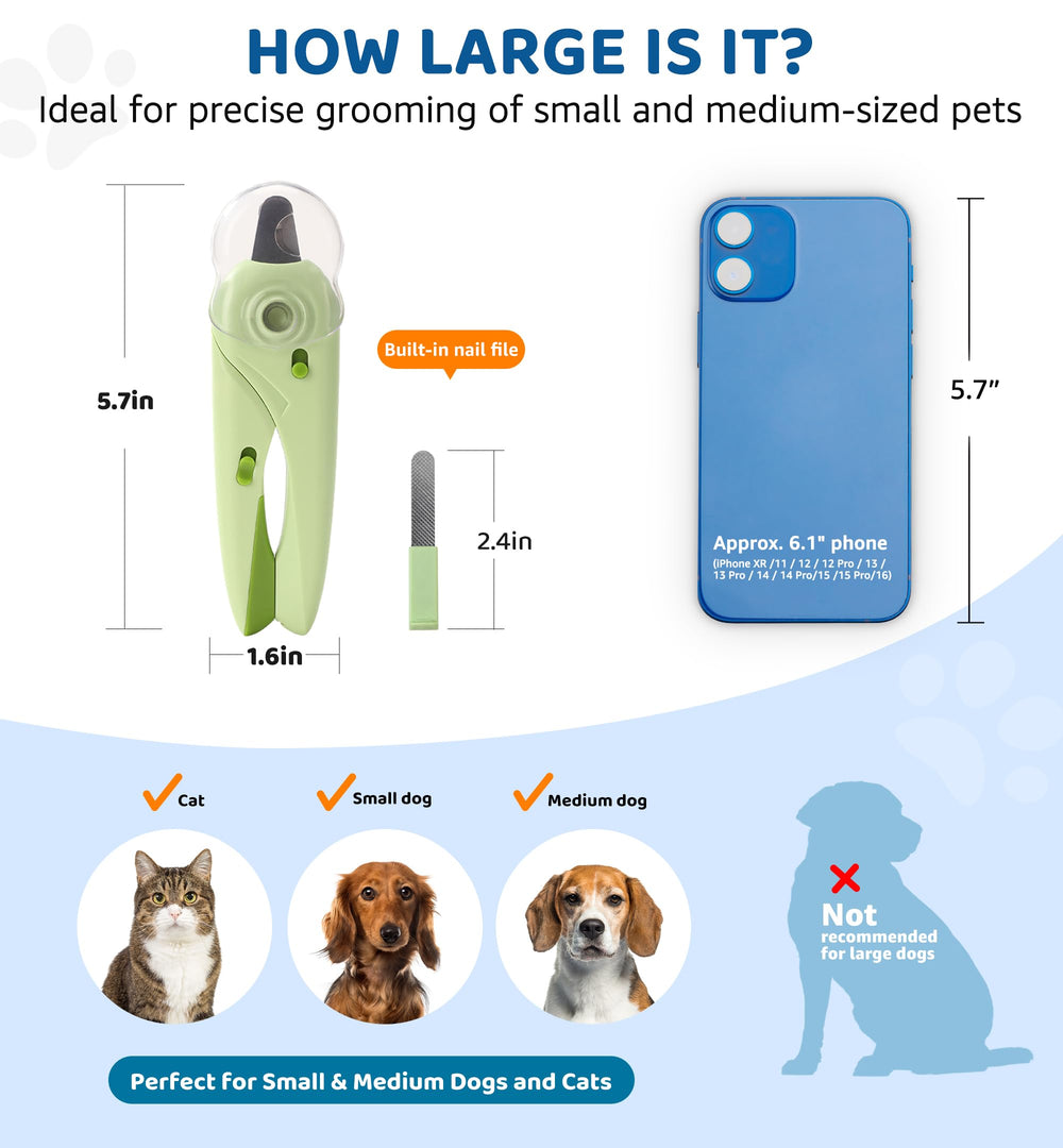 IPTPAS Pet Nail Clipper debris guard contains nail fragments during trimming.