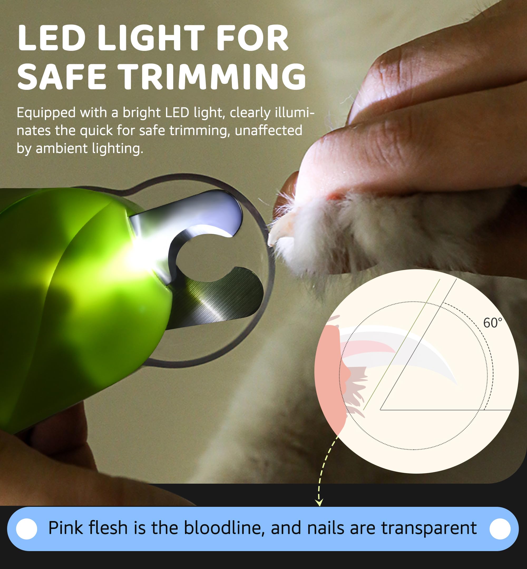 IPTPAS Pet Nail Clipper ergonomic non-slip grip reduces hand fatigue during grooming.