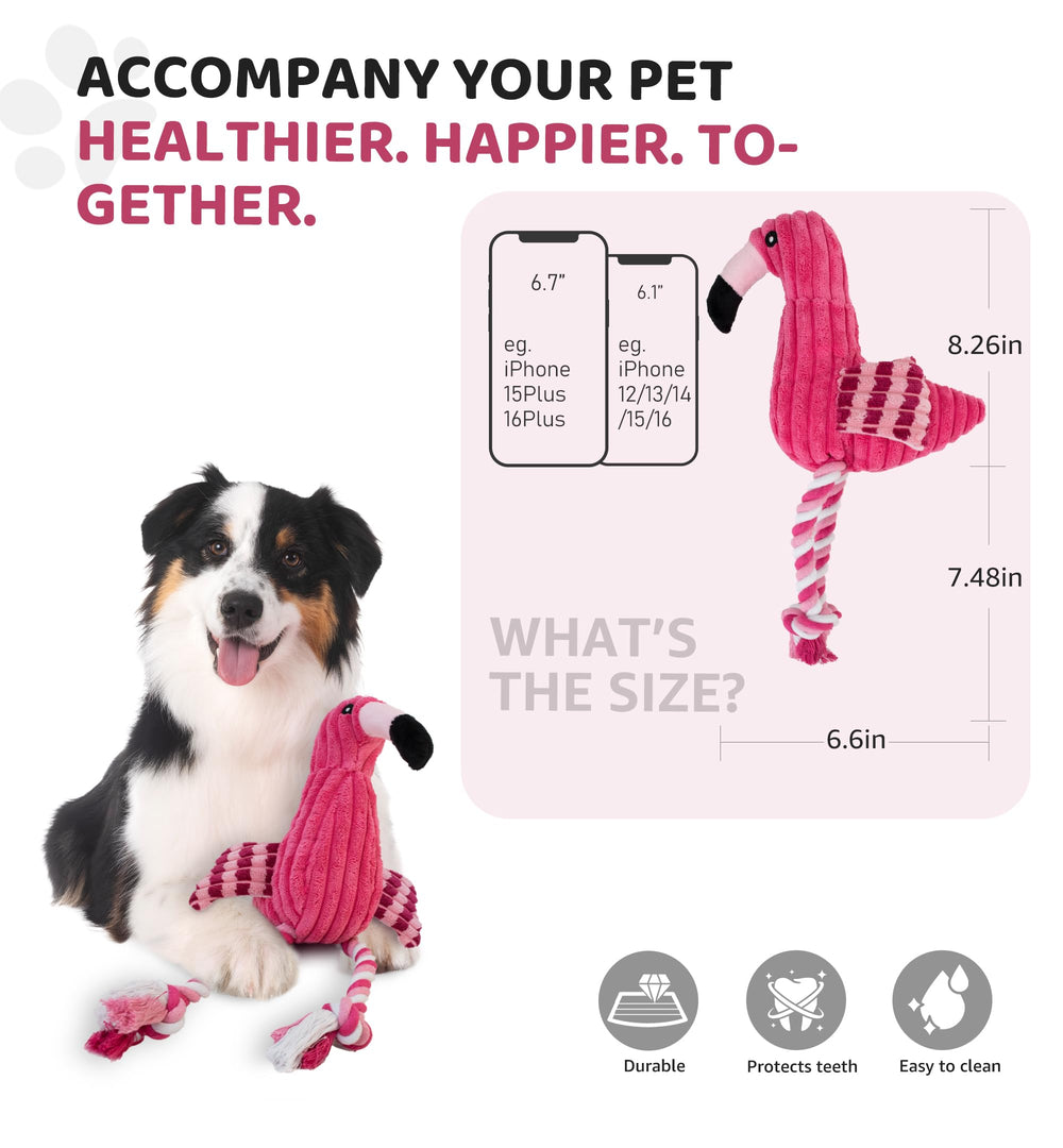 IPTPAS Squeaky Dog Toy Flamingo-Red squeaker closeup for interactive fun
