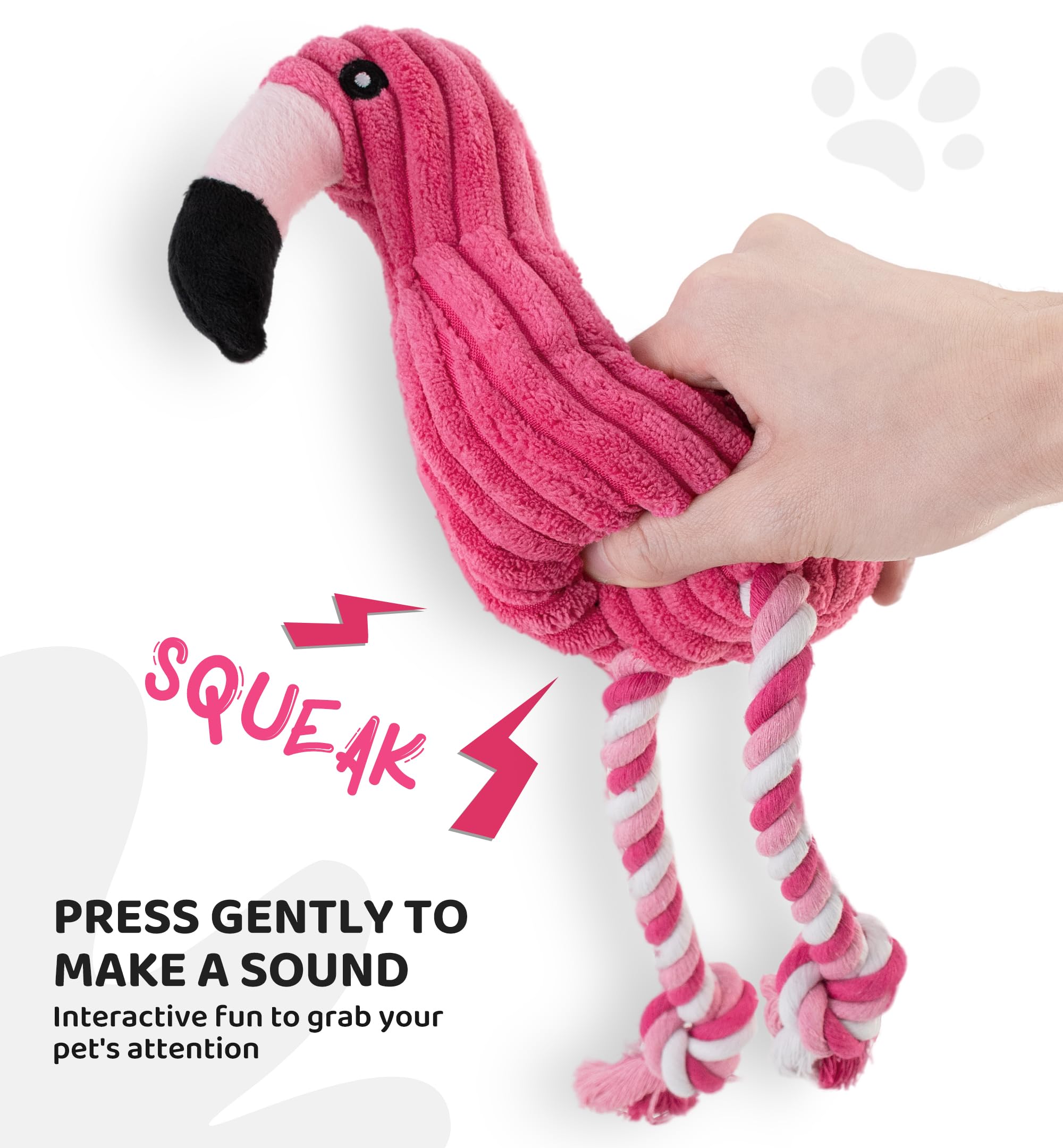 IPTPAS Squeaky Dog Toy Flamingo-Red textured surface for gentle teeth cleaning