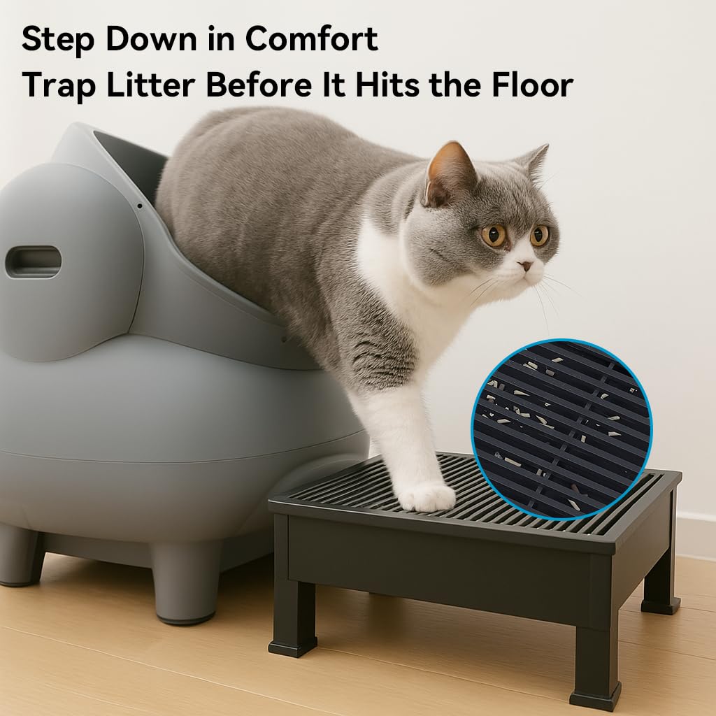 IQMaoGo cat litter box step ramp with double-layer trap reduces tracking