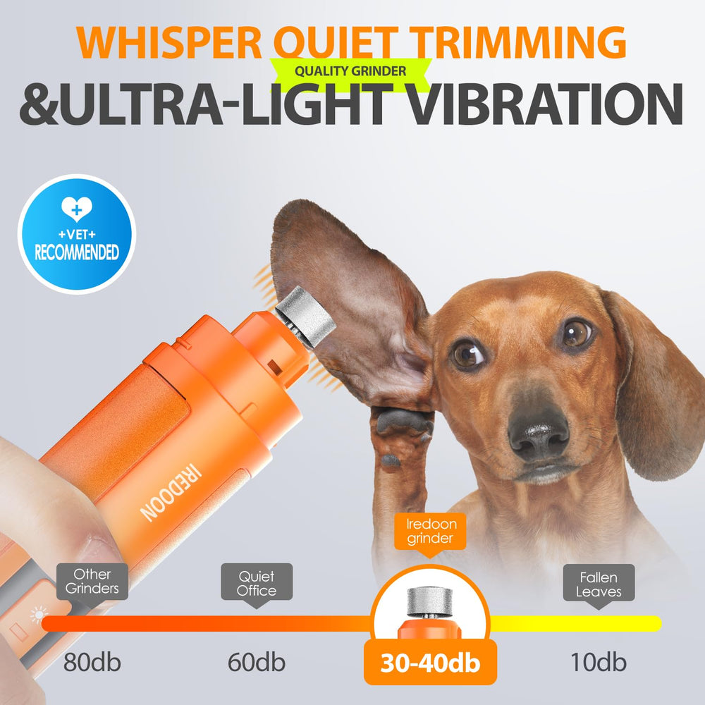 IREDOON dog nail grinder orange close-up of 3-speed ports for customization