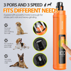 IREDOON dog nail grinder orange side view demonstrates ergonomic grip for steady trimming