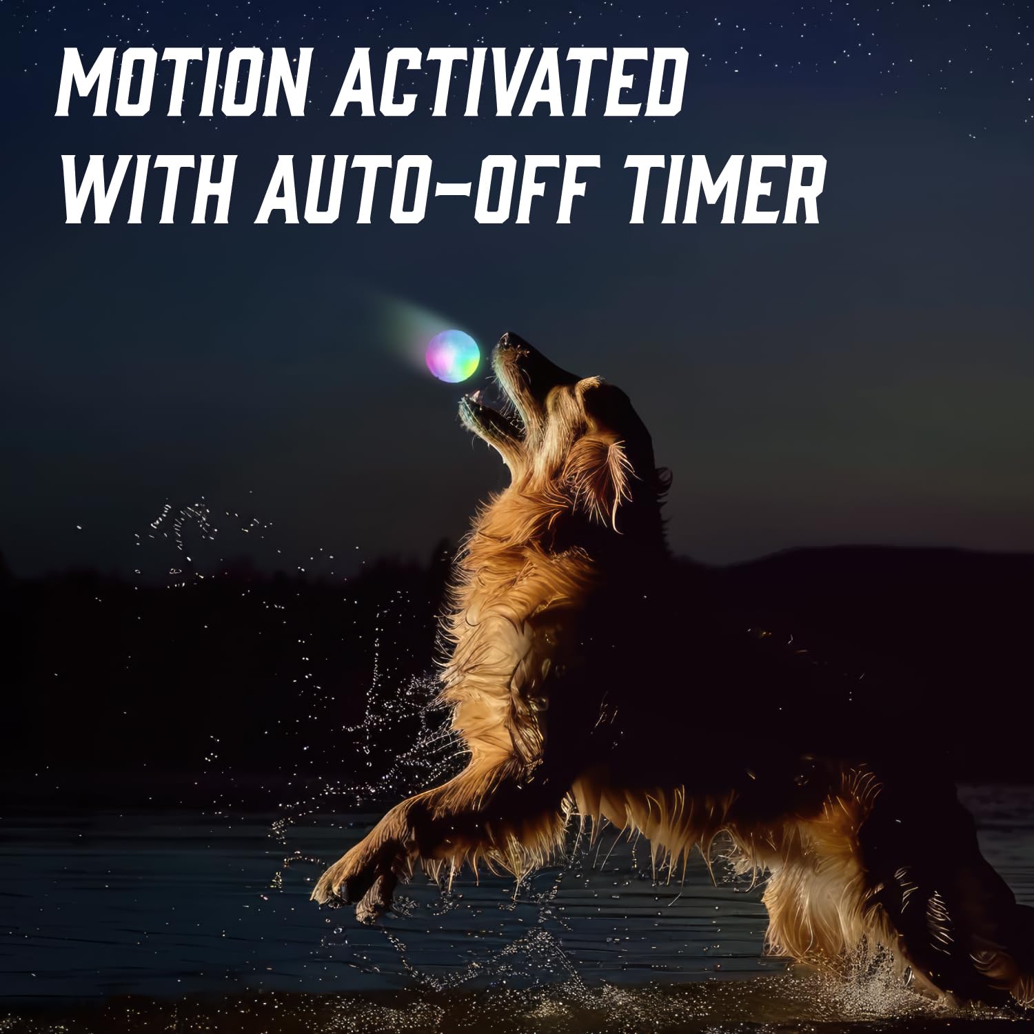 Iron Paws color-changing ball glows on bounce for night-time fun.