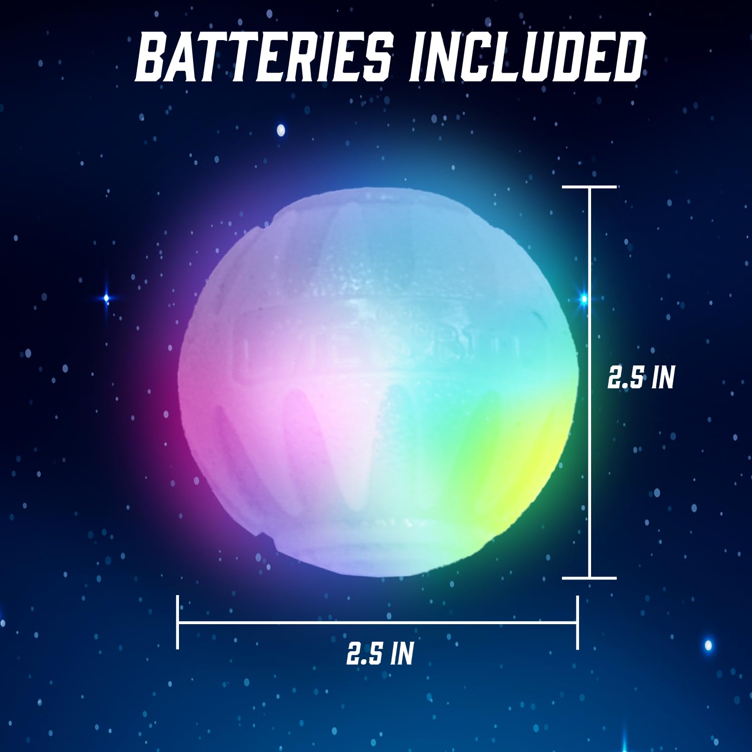 Iron Paws waterproof light-up ball with color-changing LEDs for water play.