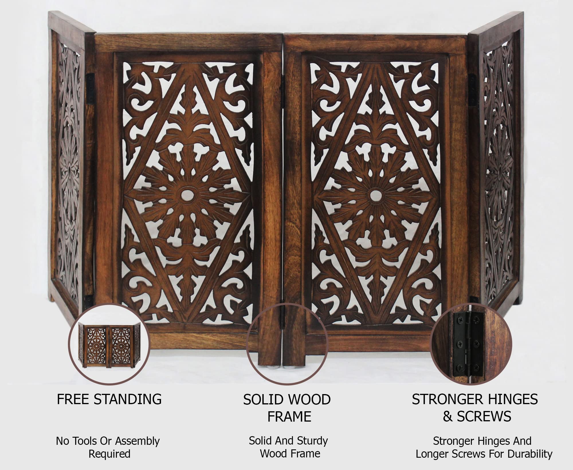 IRONGATE free-standing gate shown in living room setup for easy placement.