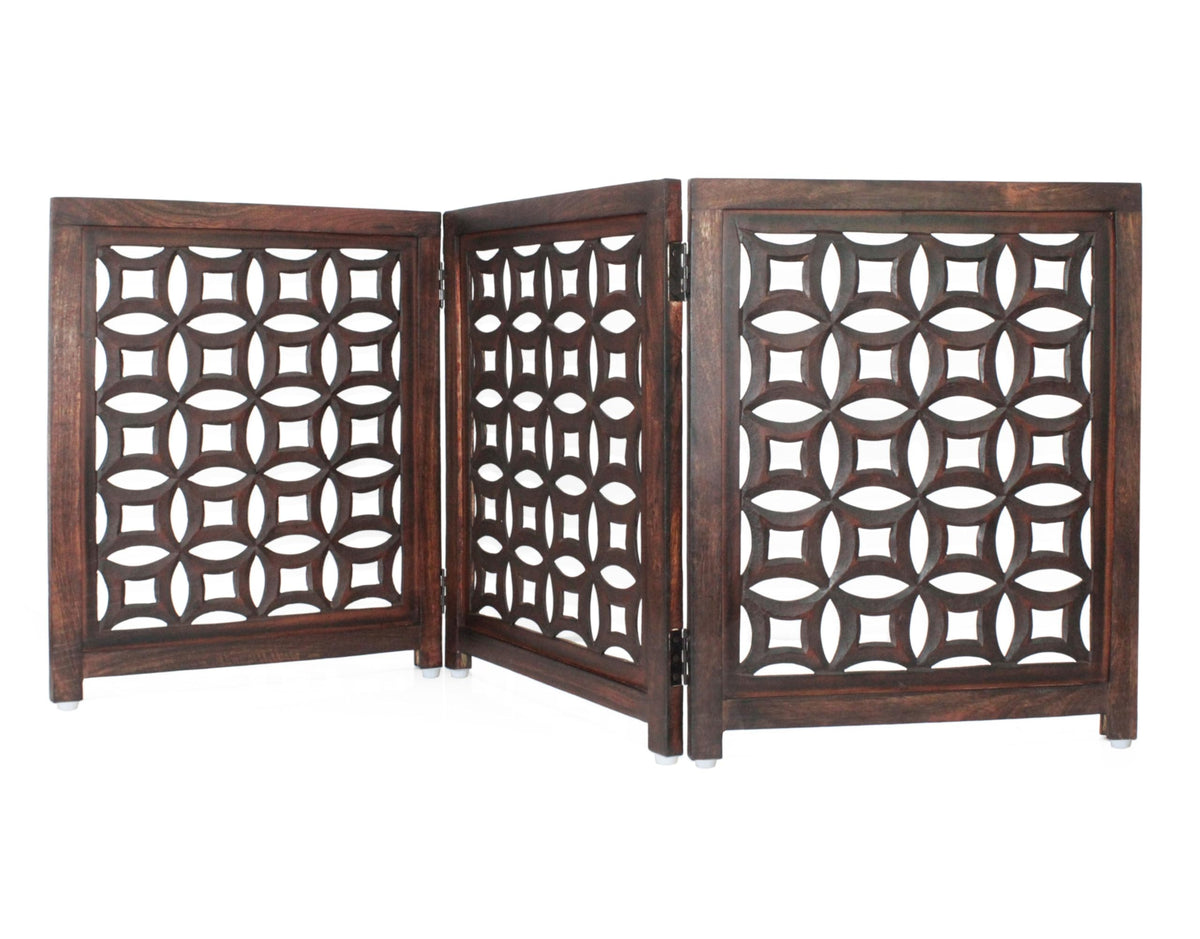 IRONGATE wooden foldable gate front view shows three-panel design for wide access control