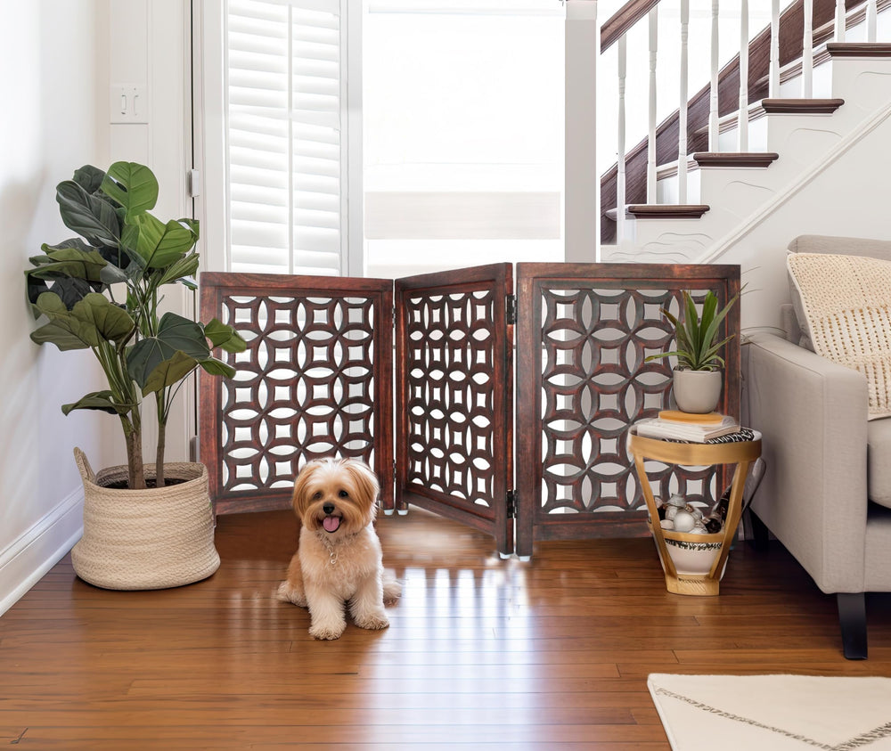 IRONGATE wooden foldable gate side view demonstrates freestanding doorway use