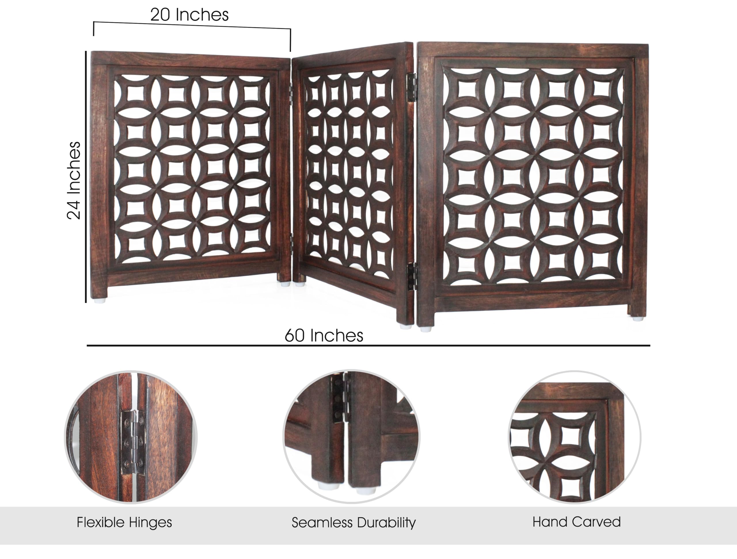 IRONGATE wooden foldable gate antique brown finish enhances decor while containing pets