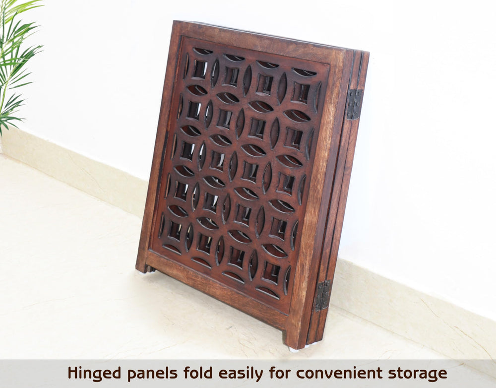 IRONGATE wooden foldable gate hand-carved inset details showcase craftsmanship