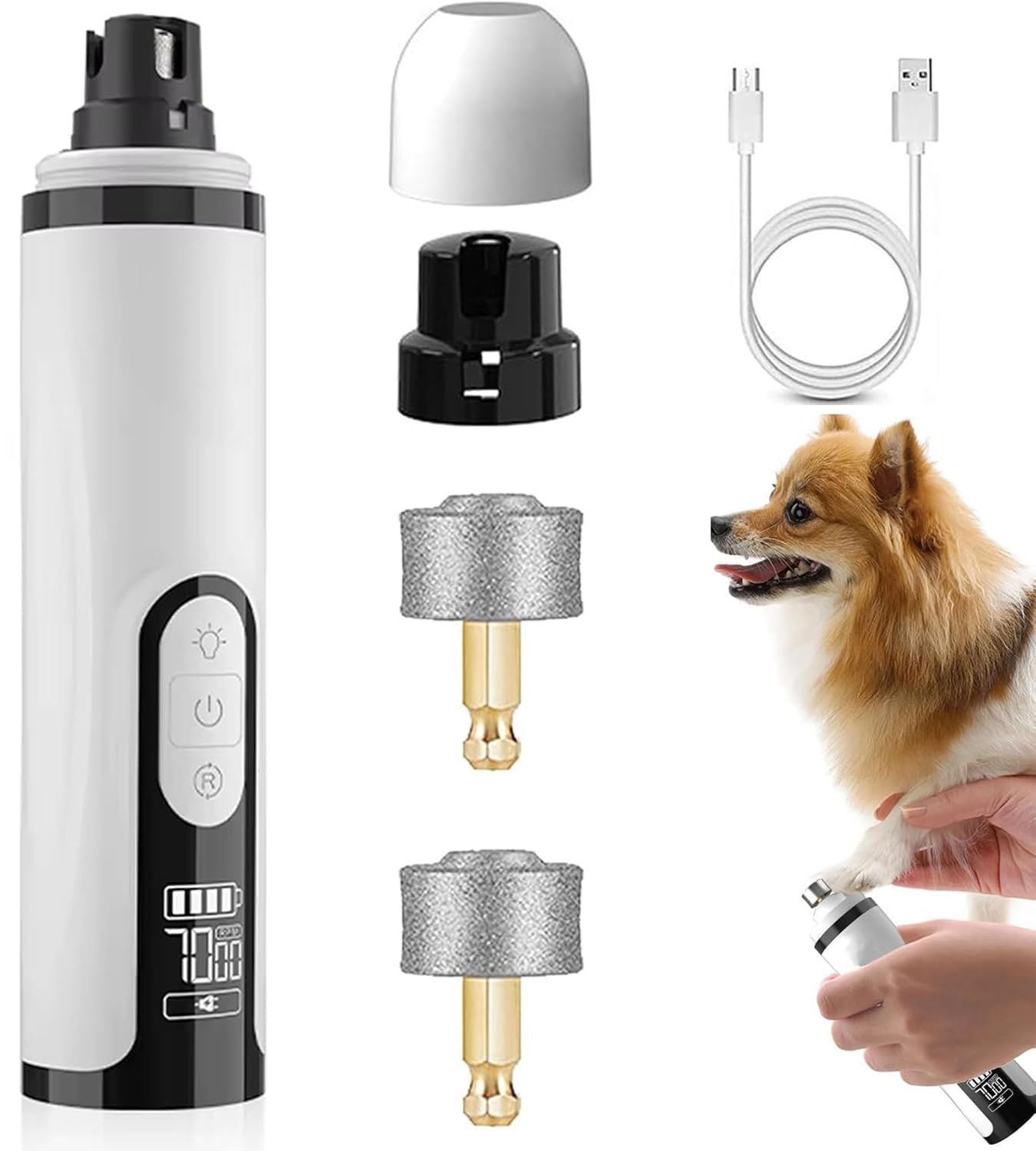 Irsnianianfa Silent Groom Pro LED light closeup for precise pet nail trimming.