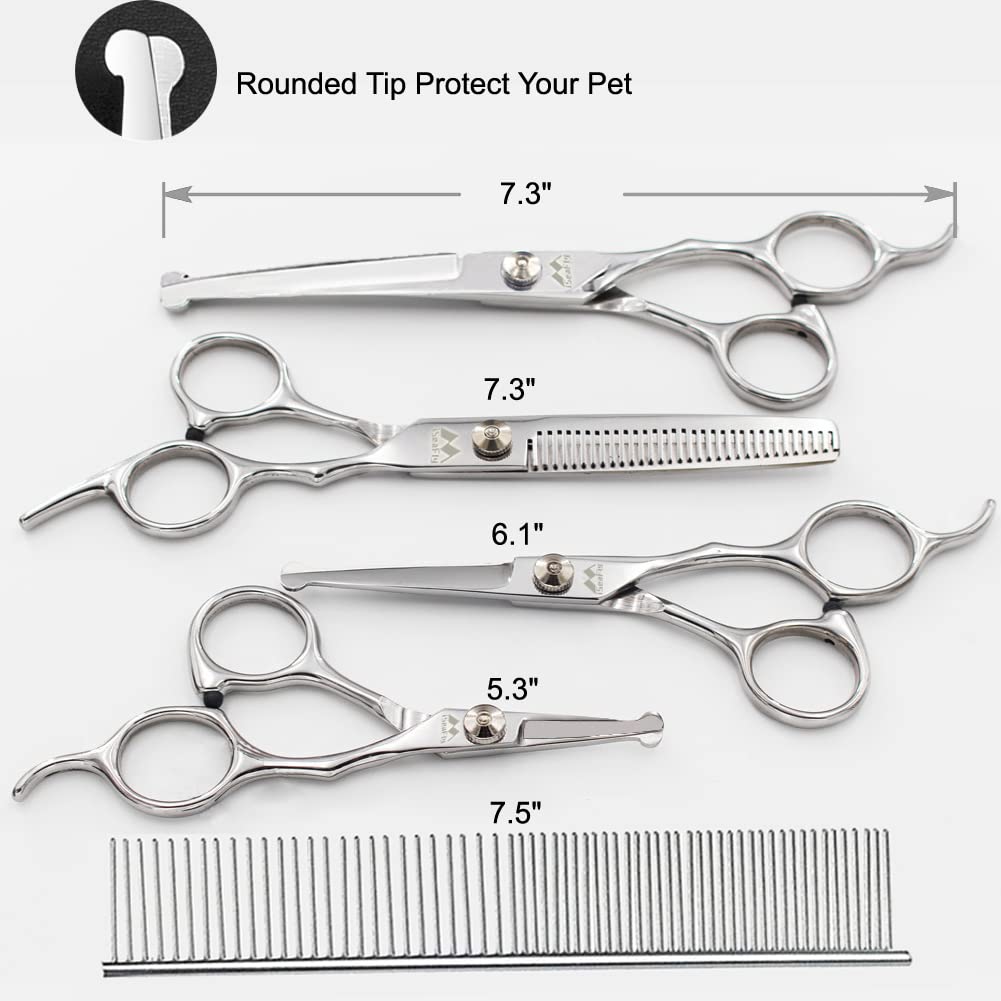 iSeaFly curved scissors enable gentle shaping around dogs' contours with safe round tips.