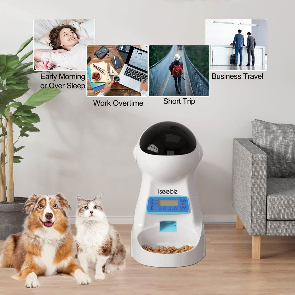 Iseebiz automatic-cat-feeder portion-control highlights portioned meals for healthier diets