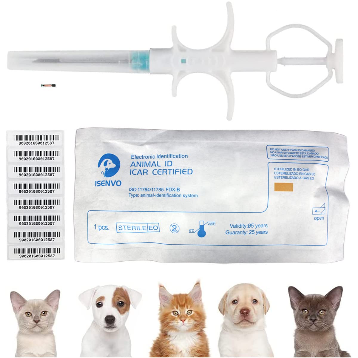 ISENVO pet microchip 134.2kHz implant ready for animal registration.
