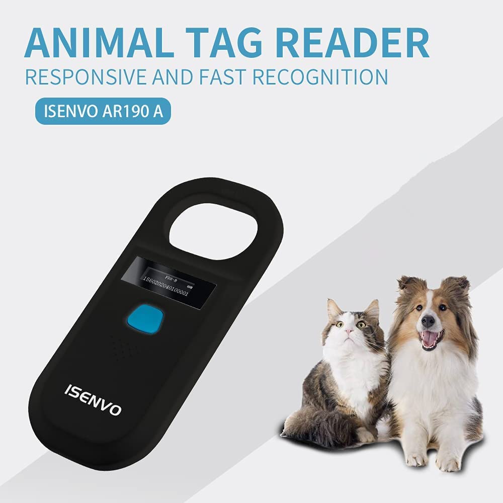 ISENVO Pet Microchip Scanner keypad closeup with intuitive controls.
