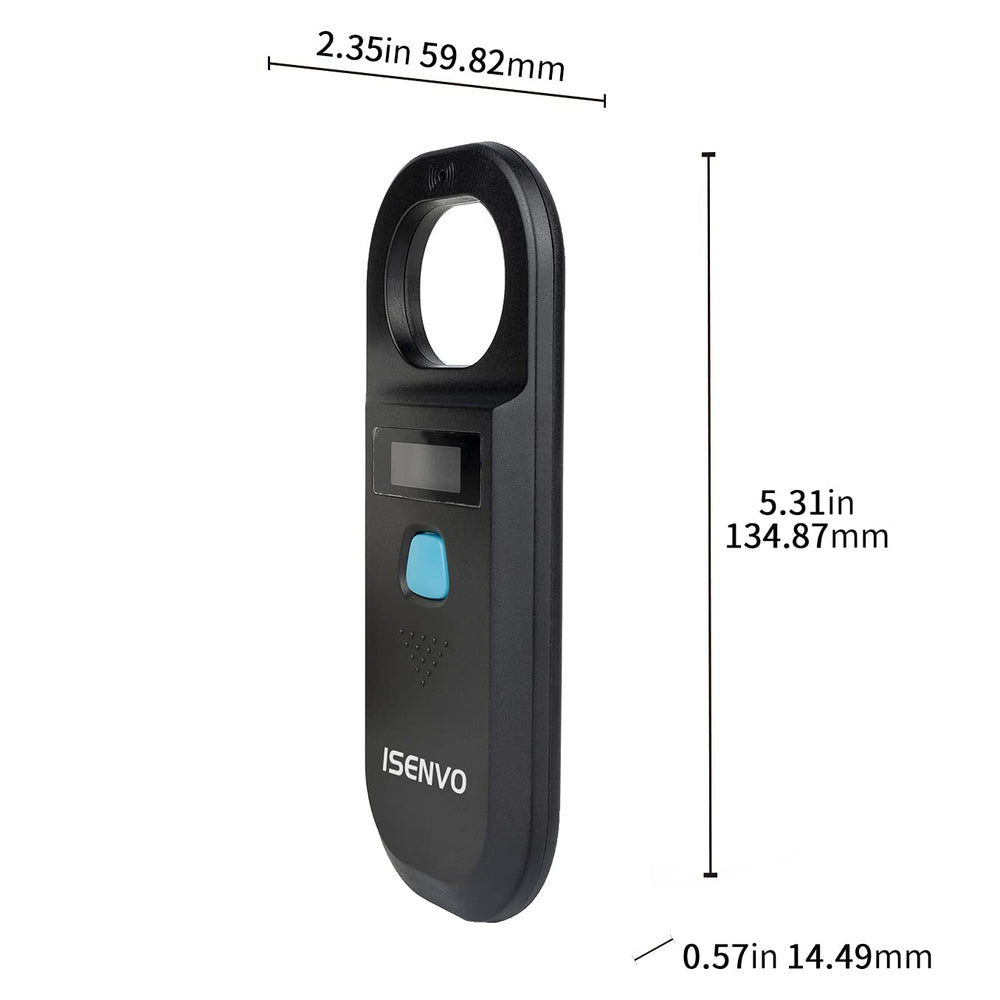 ISENVO Pet Microchip Scanner with rechargeable battery for on-the-go use.