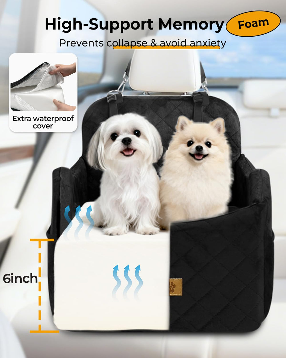 Ishineon 20x20x20 dog car seat fits small to medium dogs.