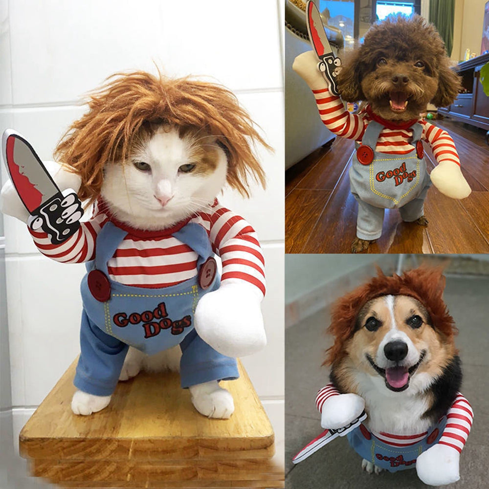 ISMARTEN Deadly Doll Costume size chart shows inclusive options for multiple breeds.
