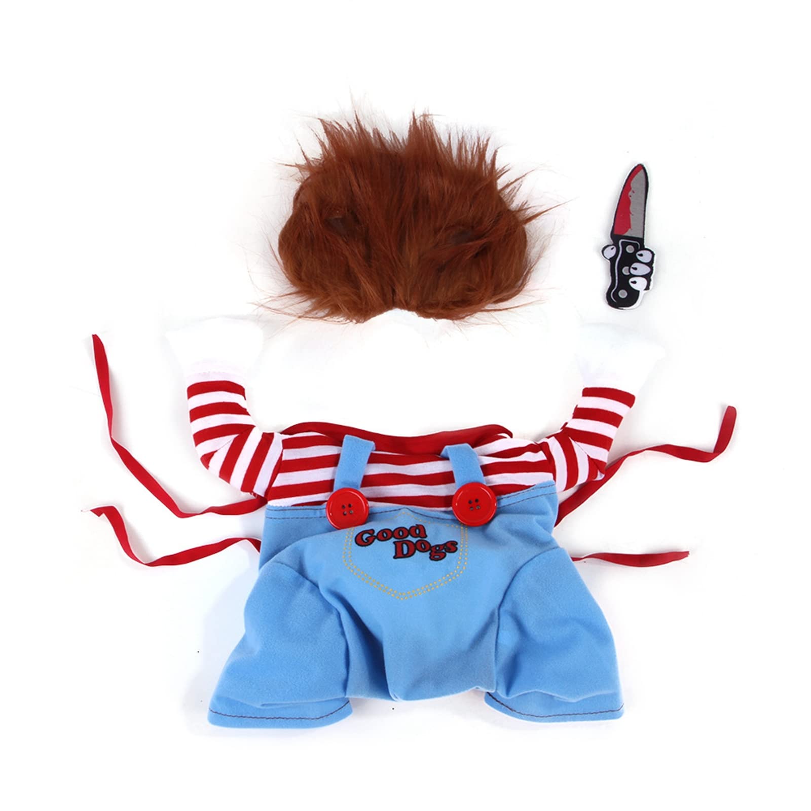 ISMARTEN Pet Deadly Doll Costume back view shows secure ties for easy fit.