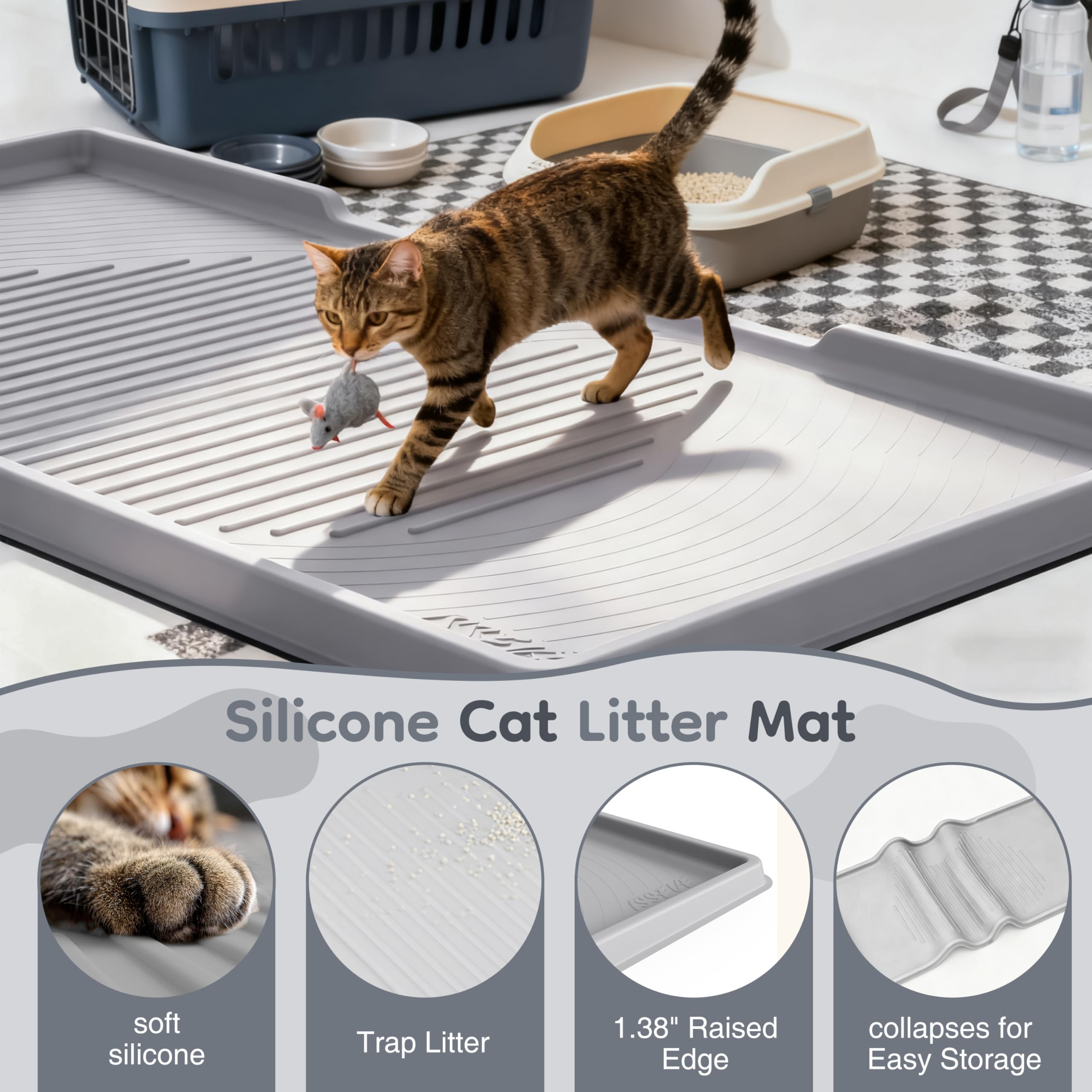 ISSEVE cat litter mat under litter box shows size compatibility