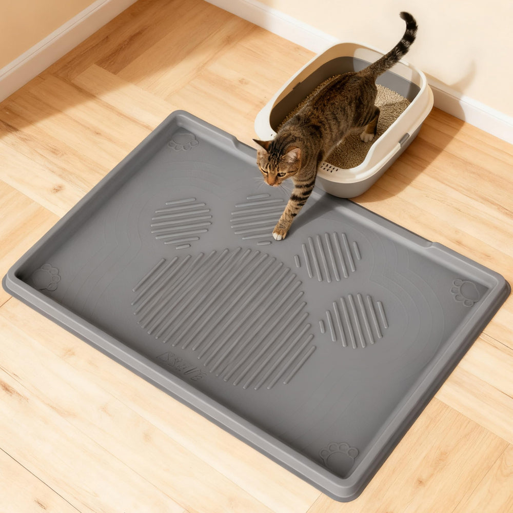 ISSEVE cat litter mat XL side view shows broad coverage under the litter box