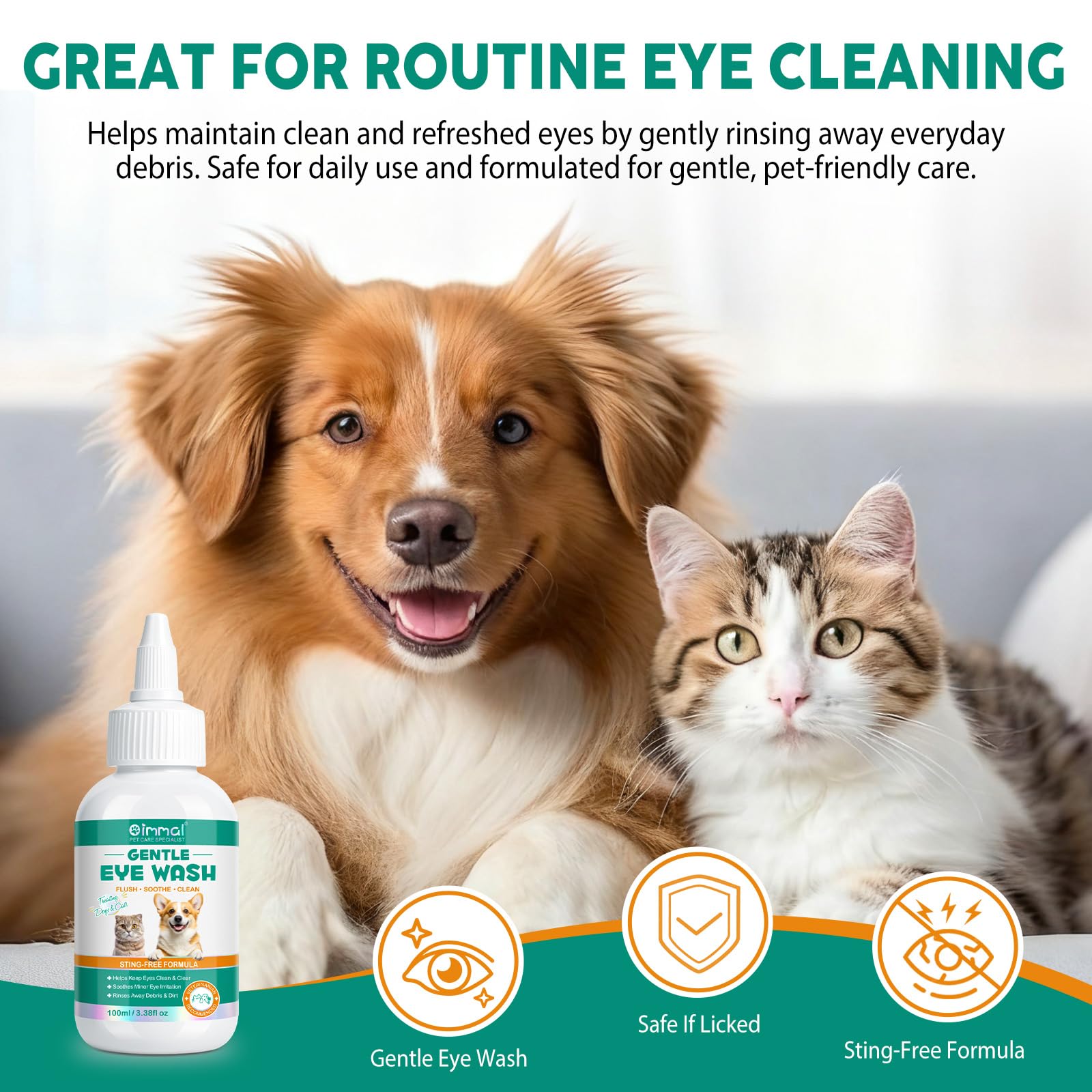 ISUNRISE daily eye care routine image with small drops and cotton pad cleansing.
