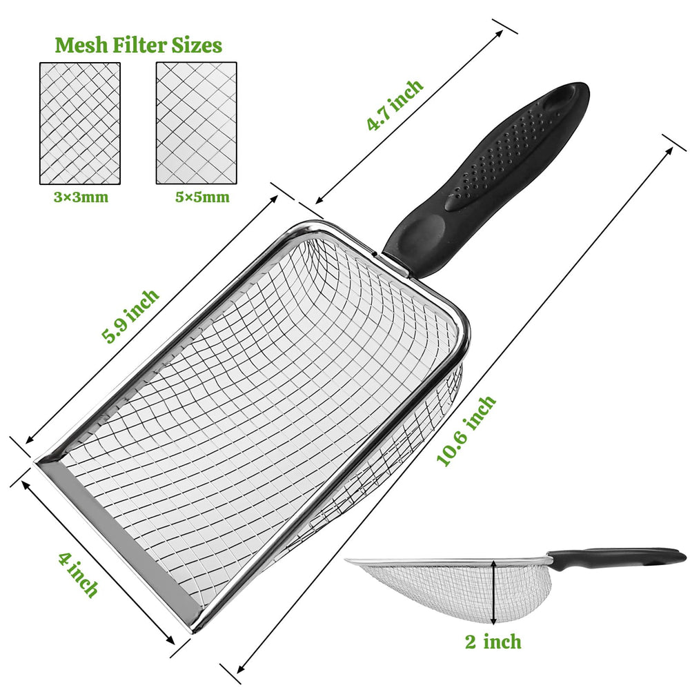 ISYOKE cat litter scoop metal mesh 2pcs — dual mesh sizes 3mm and 5mm.