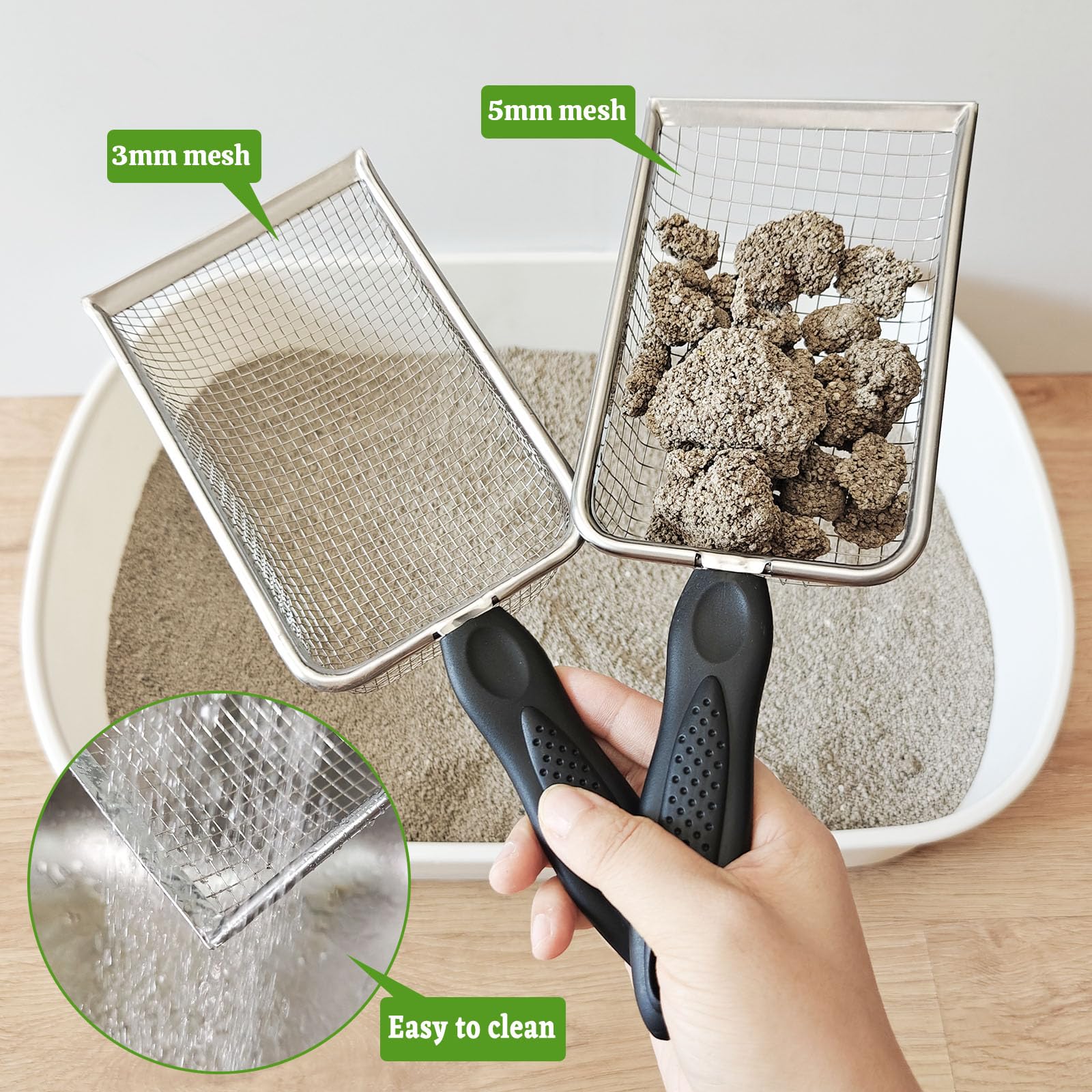 ISYOKE cat litter scoop metal mesh 2pcs — easy to clean and rinse.