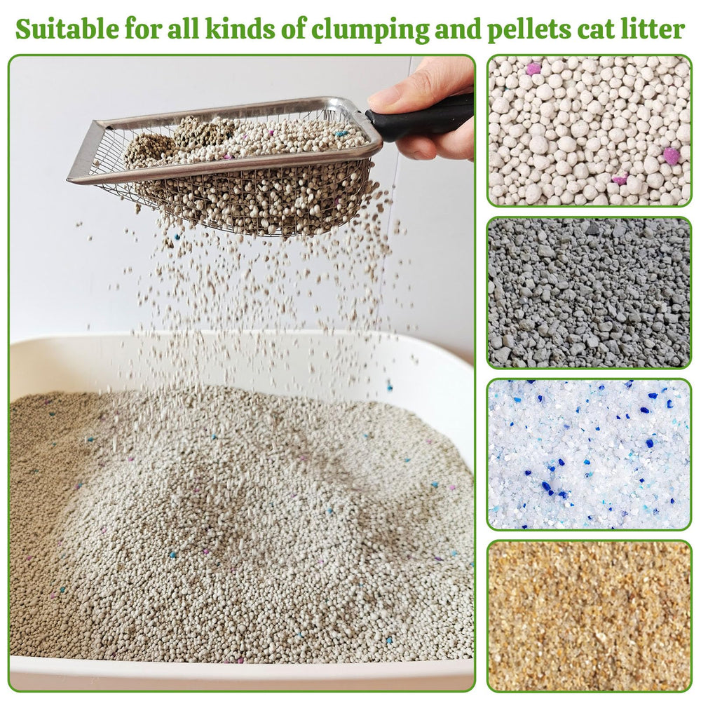 ISYOKE cat litter scoop metal mesh 2pcs — in use during litter screening.