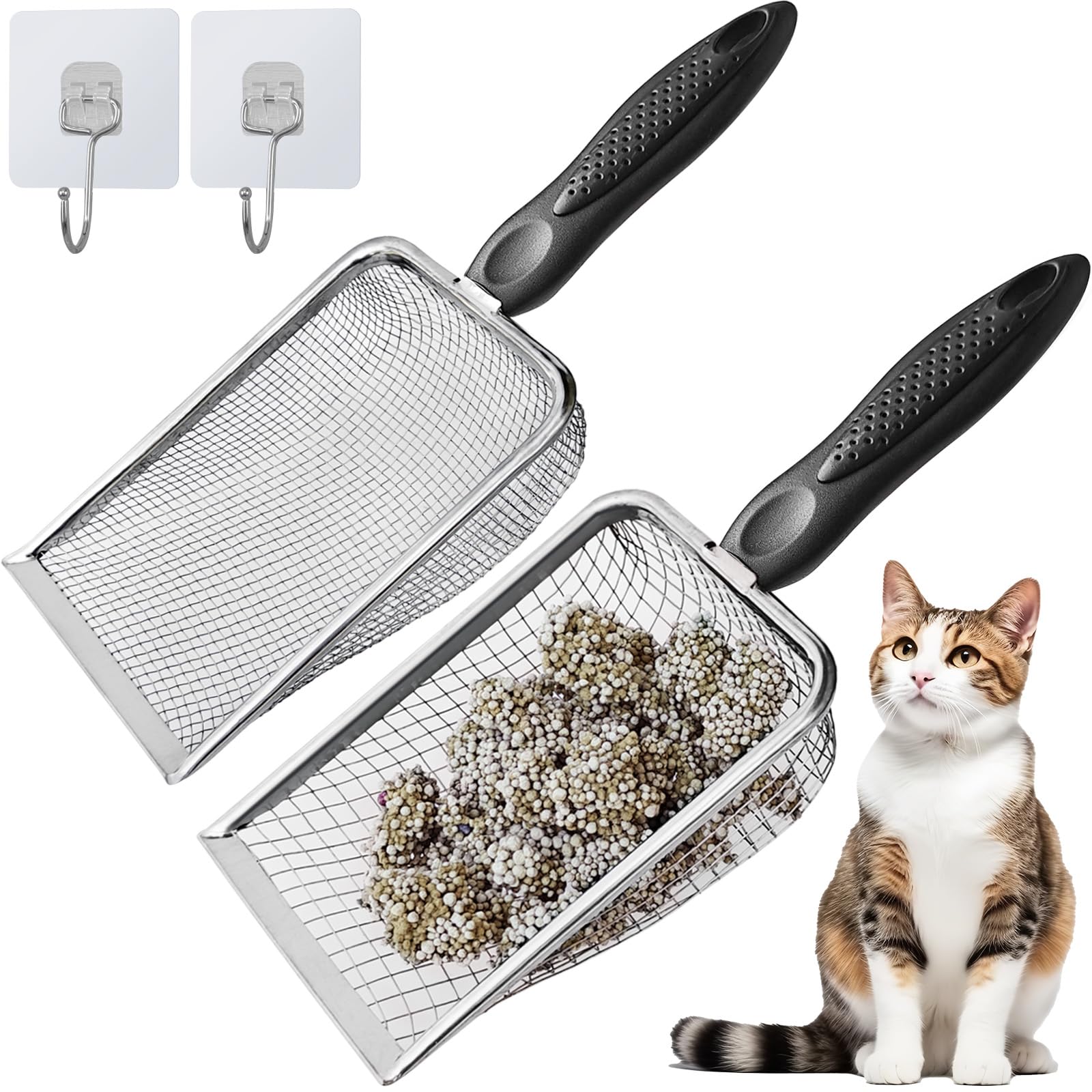 ISYOKE cat litter scoop metal mesh 2pcs — fast clump capture for quick cleanup.