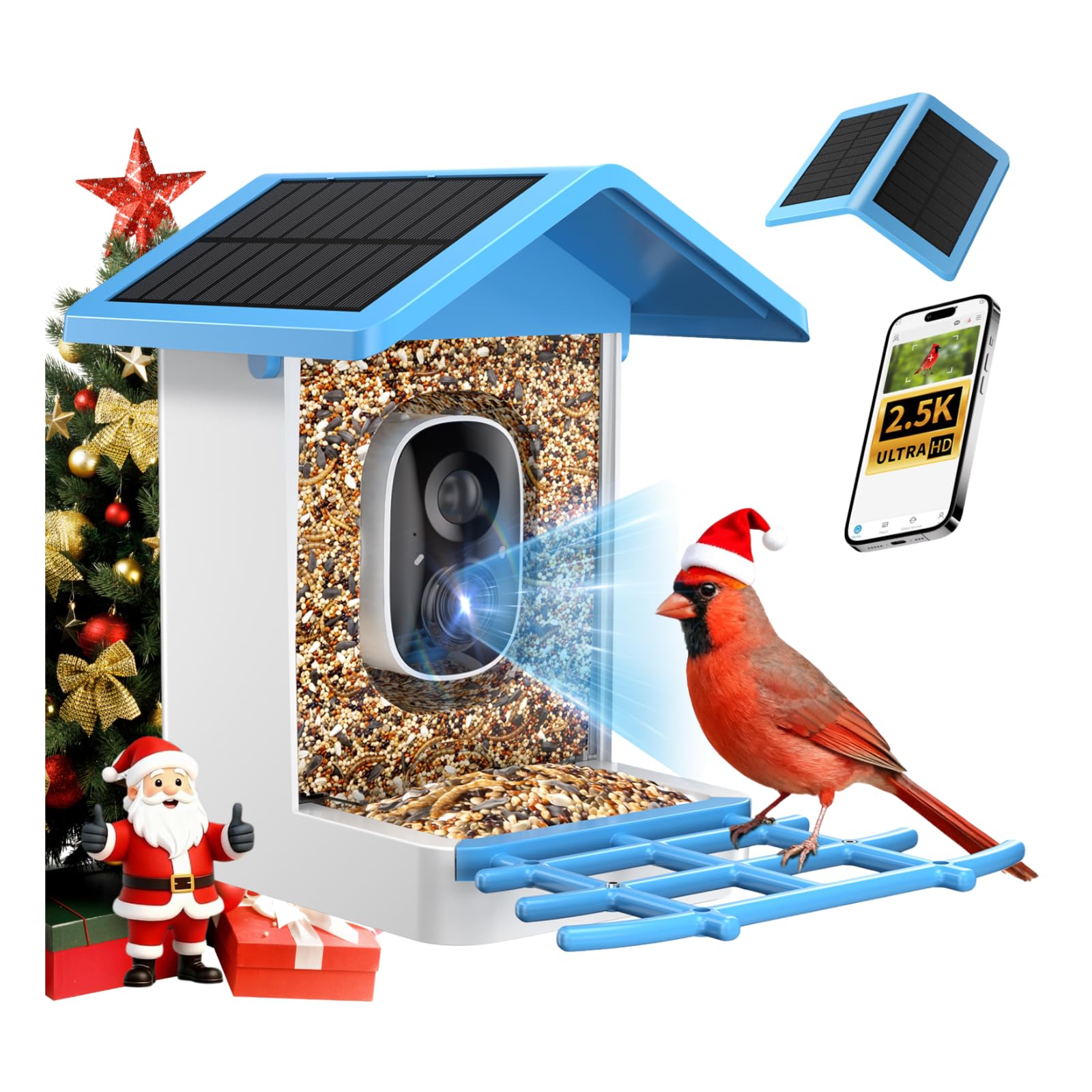 isyoung smart bird feeder camera front view showing crisp 2.5K footage for eager birdwatchers