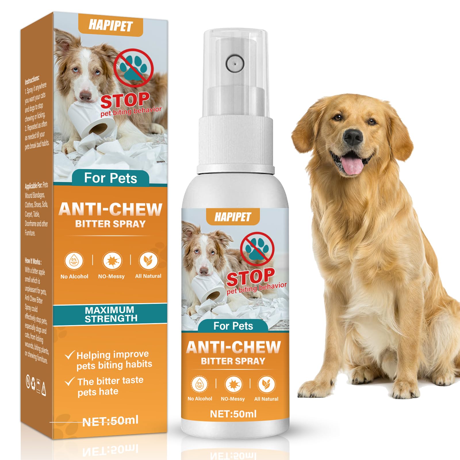 ITECFREELY No Chew Spray bottle shows easy, pet-safe deterrent for chewing.