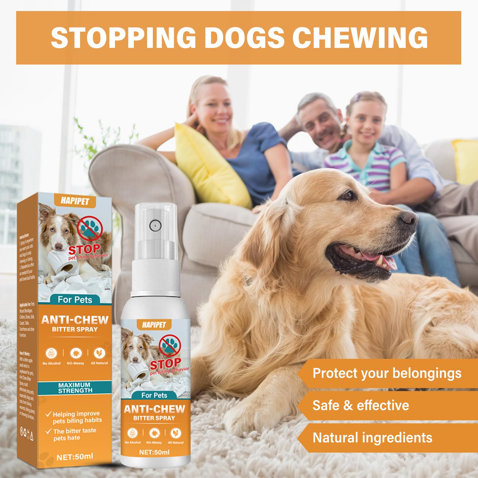 ITECFREELY No Chew Spray on furniture demonstrates surface protection from pets.
