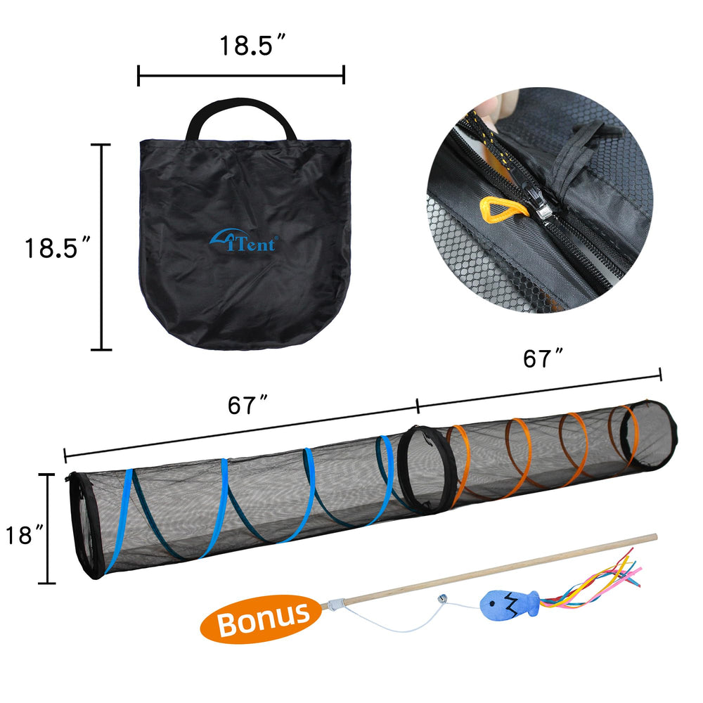 ITENT cat play tunnel in indoor-outdoor setting demonstrates versatile use.