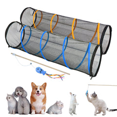 ITENT cat play tunnel two-pack setup showing roomy indoor play area.