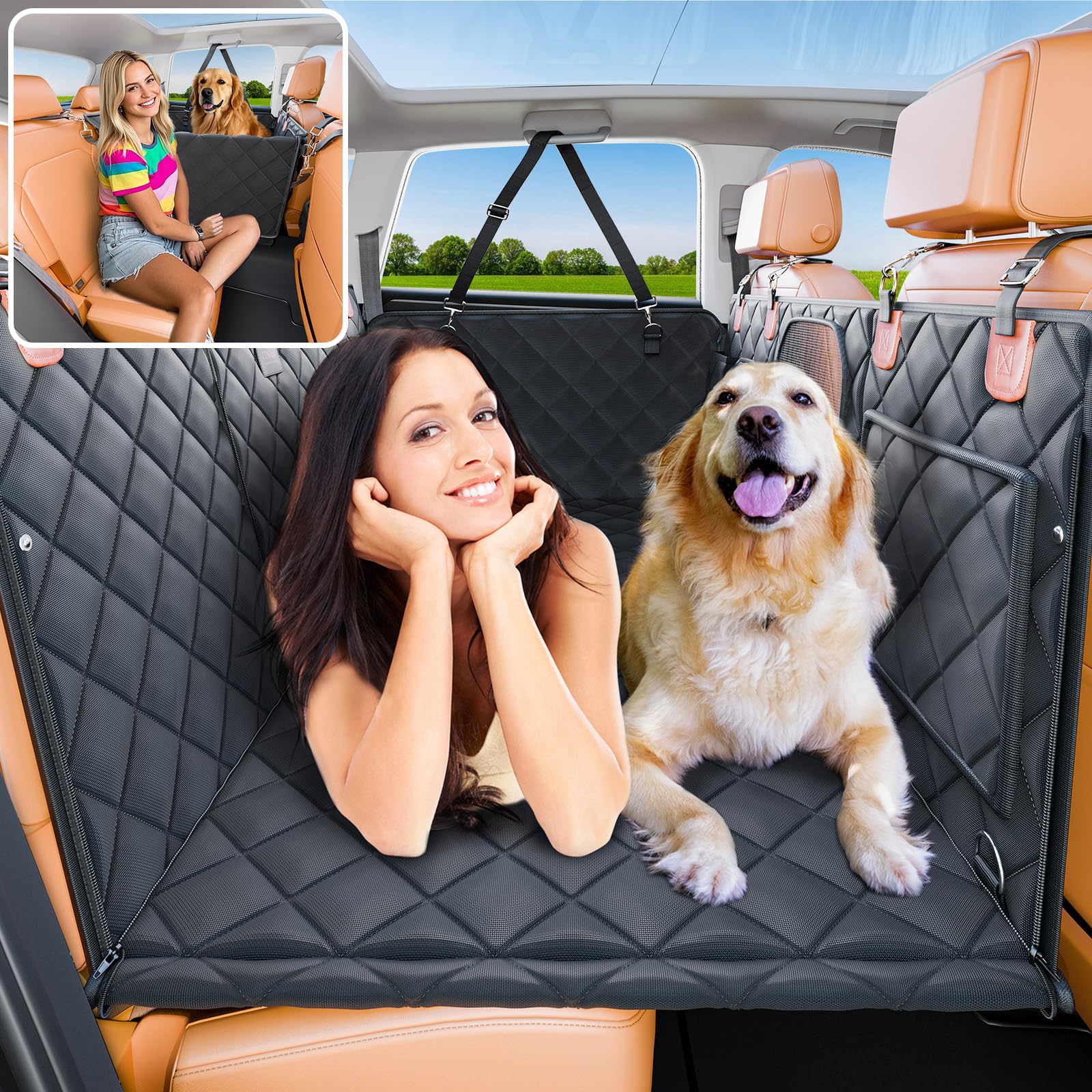 ITNAST back-seat-extender converts space for two medium dogs on road trips.