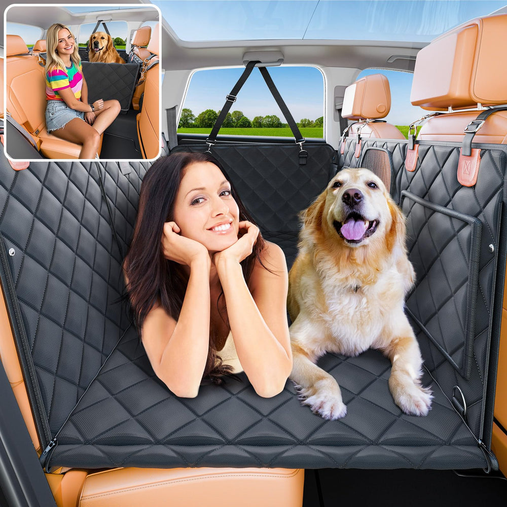 ITNAST convertible back-seat extender in car setup, extra space for two dogs.