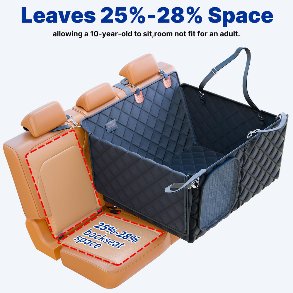 ITNAST easy-install back seat extender attaches quickly to headrest area.