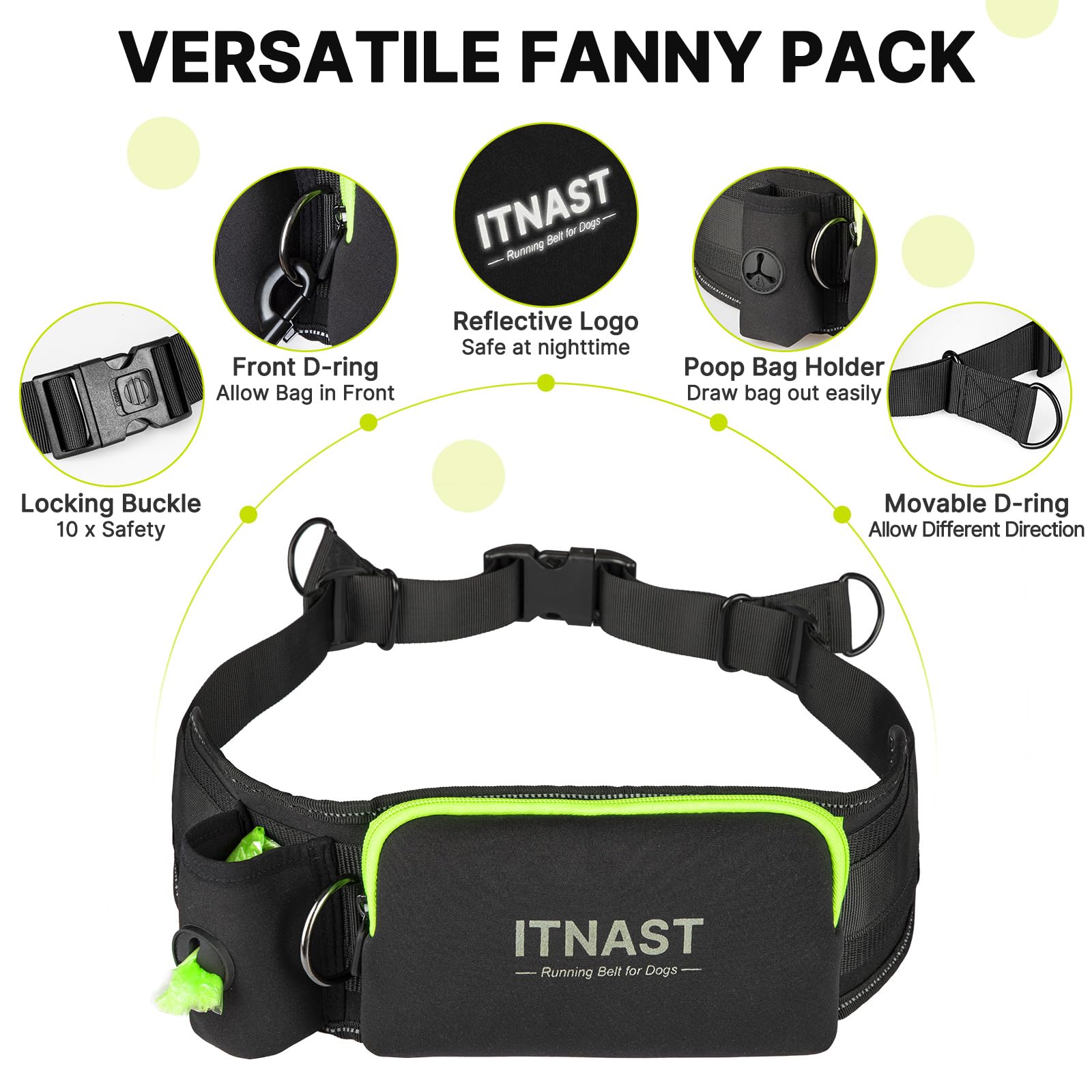 ITNAST hands free leash rugged nylon construction for durable daily use