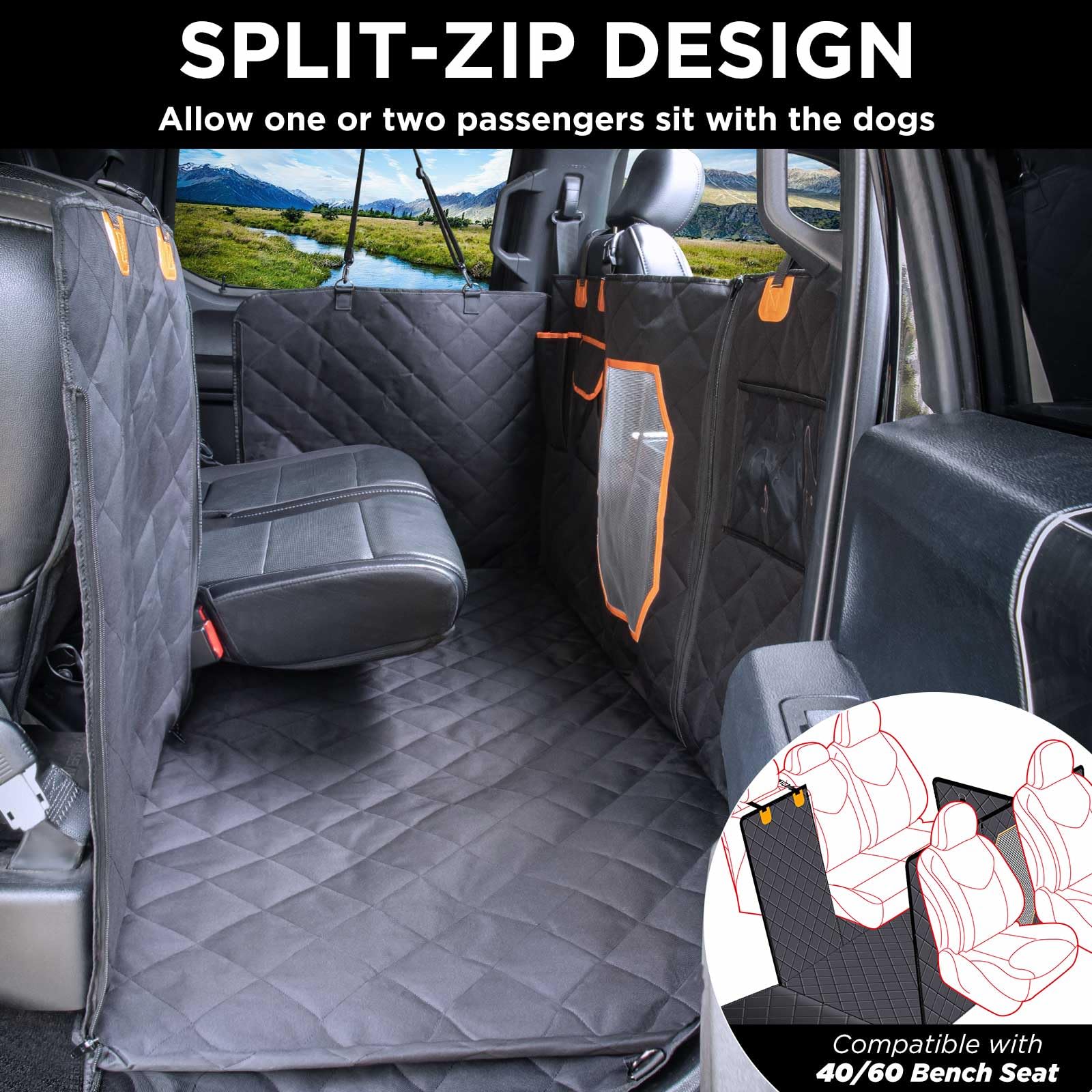 ITNAST XL dog seat cover dirt-hair-protection shows full-seat coverage to reduce interior cleaning.