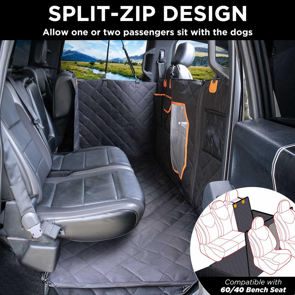 ITNAST XL dog seat cover safety-straps demonstrates secure fit against sudden moves.