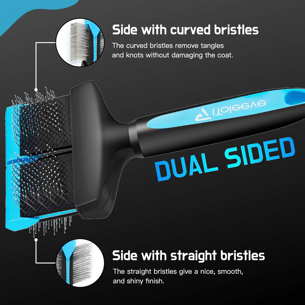 iToleeve Dual Flex Slicker Brush undercoat grooming close up
