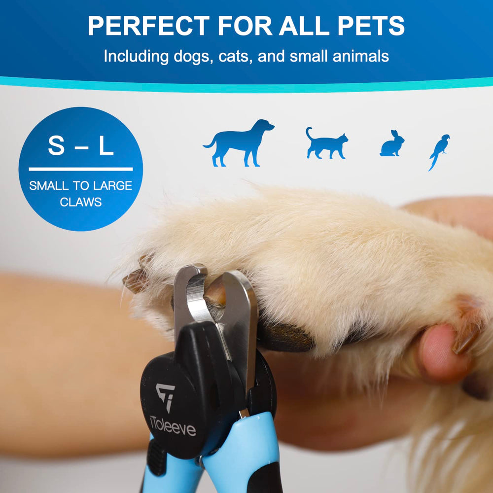 iToleeve LED dog nail clipper includes integrated nail file for finishing edges.