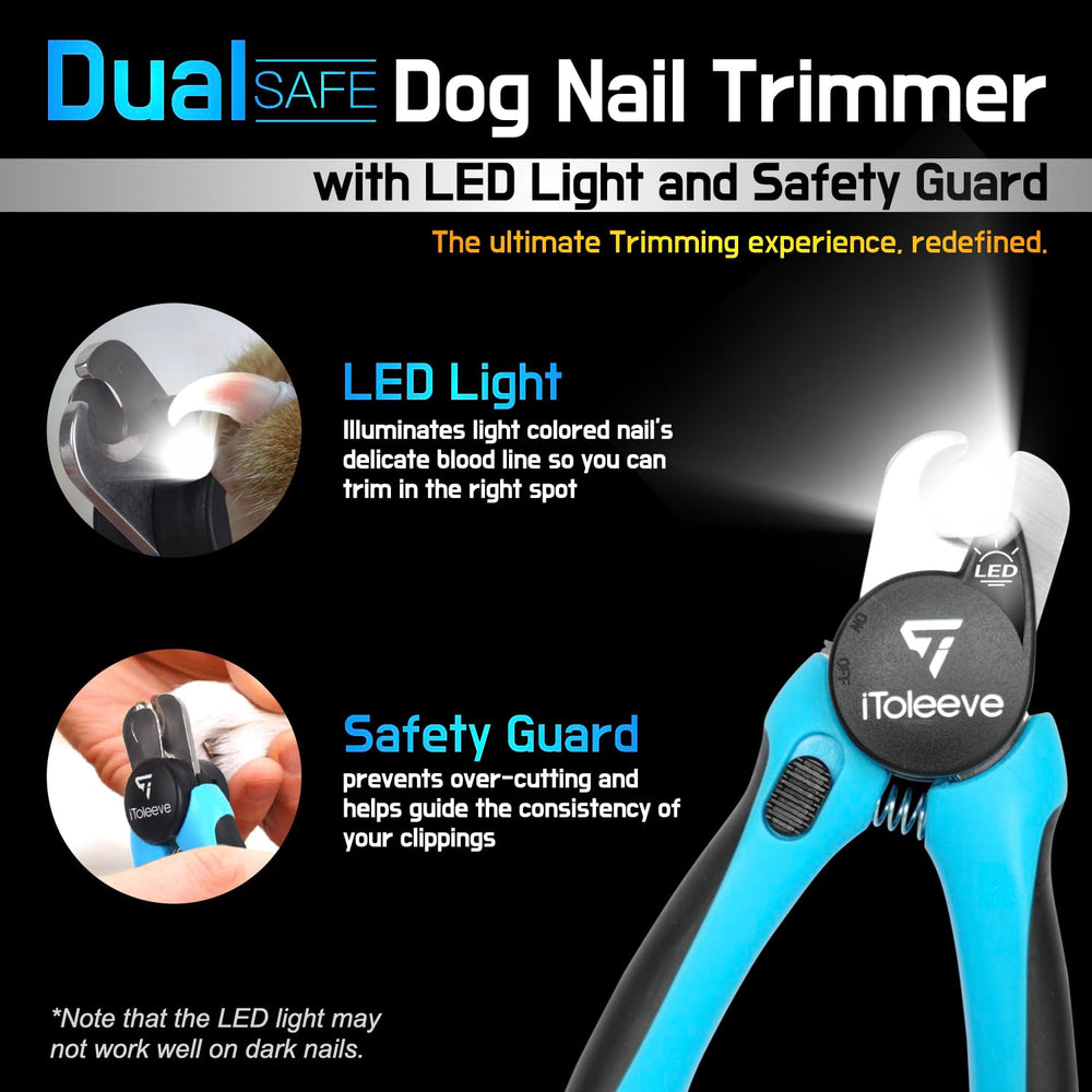 iToleeve LED dog nail clipper safety guard helps prevent over-cutting.
