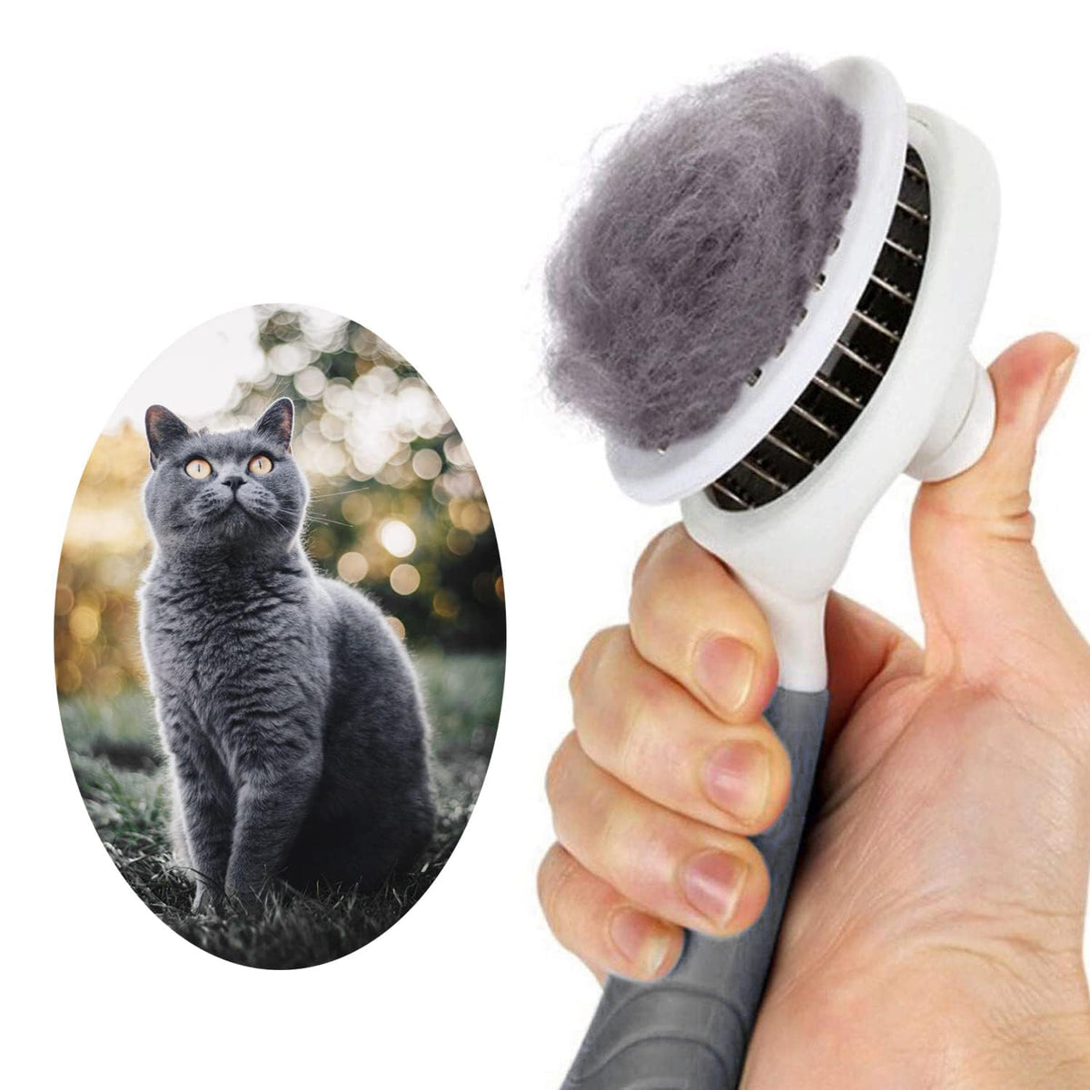 itPlus cat grooming brush ergonomic-handle for comfortable deshedding sessions.