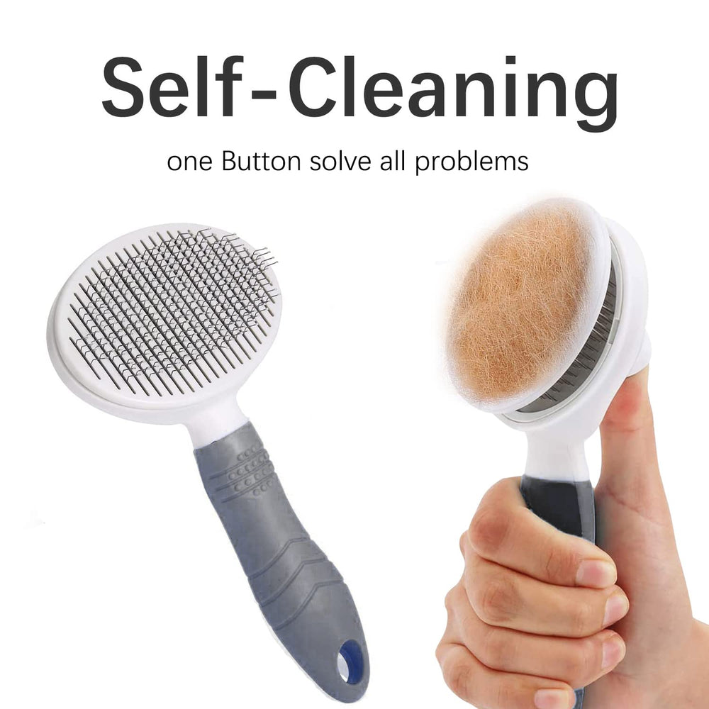 itPlus cat grooming brush self-cleaning-button keeps grooming tidy between sessions.