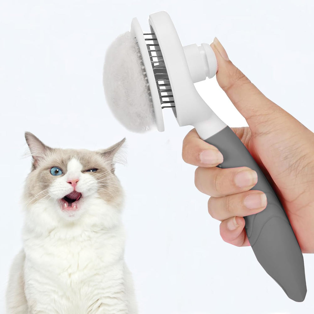 itPlus cat grooming brush stainless-steel-bristles for effective knot removal and coat care.